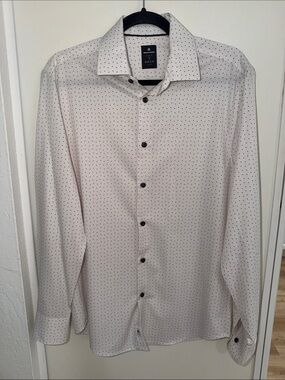 Brooklyn Brigade Men's Slim Fit White Dot Print Dress Shirt | M